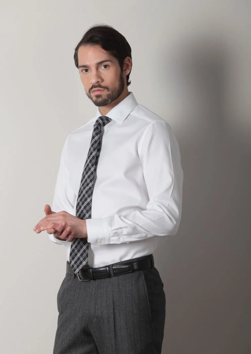 Beyaz Mikro Regular Fit Dokuma Klasik %100 Pamuk Gömlek - 3