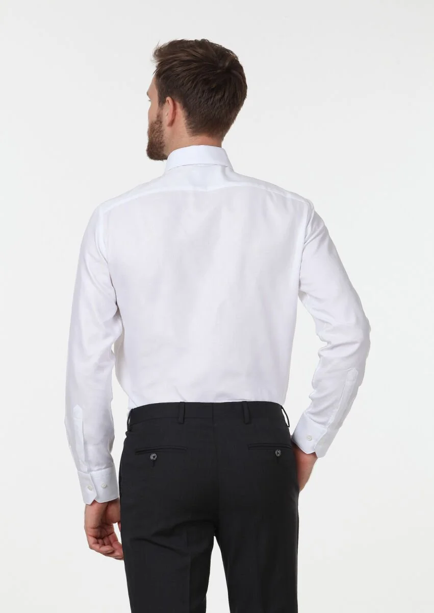 Beyaz Mikro Regular Fit Dokuma Klasik %100 Pamuk Gömlek - 4