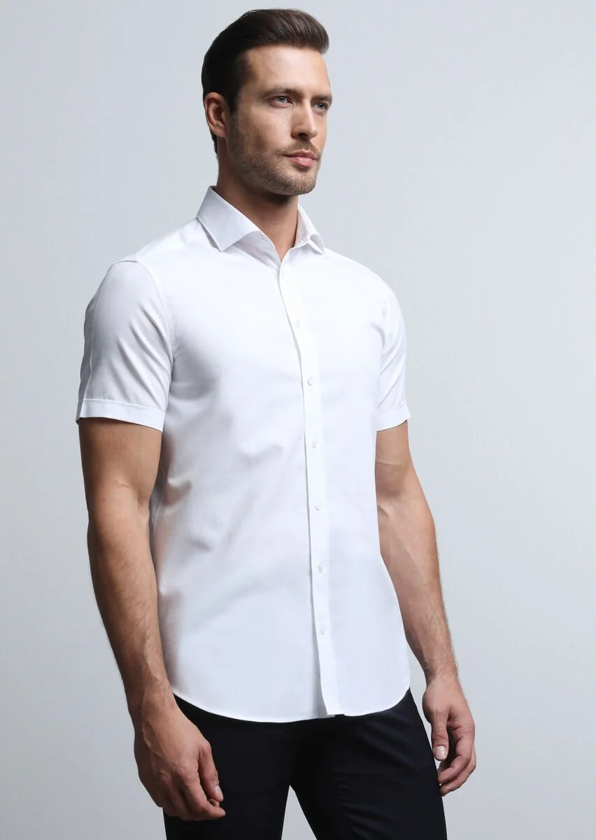 Beyaz Mikro Regular Fit Dokuma Klasik Pamuk Karışımlı Gömlek - 1