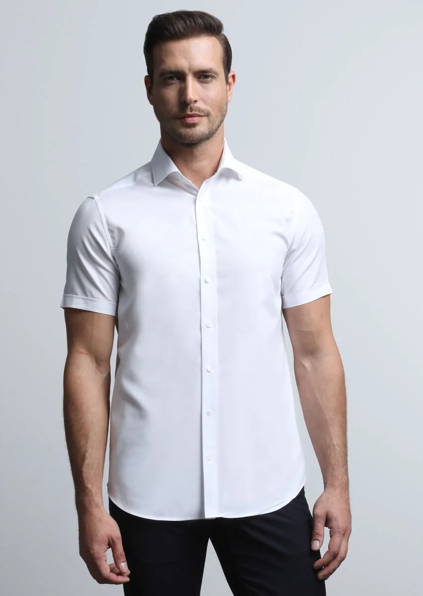 Beyaz Mikro Regular Fit Dokuma Klasik Pamuk Karışımlı Gömlek - 3