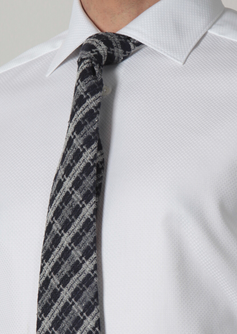 Beyaz Mikro Regular Fit Uzun Dokuma Klasik %100 Pamuk Gömlek - 4