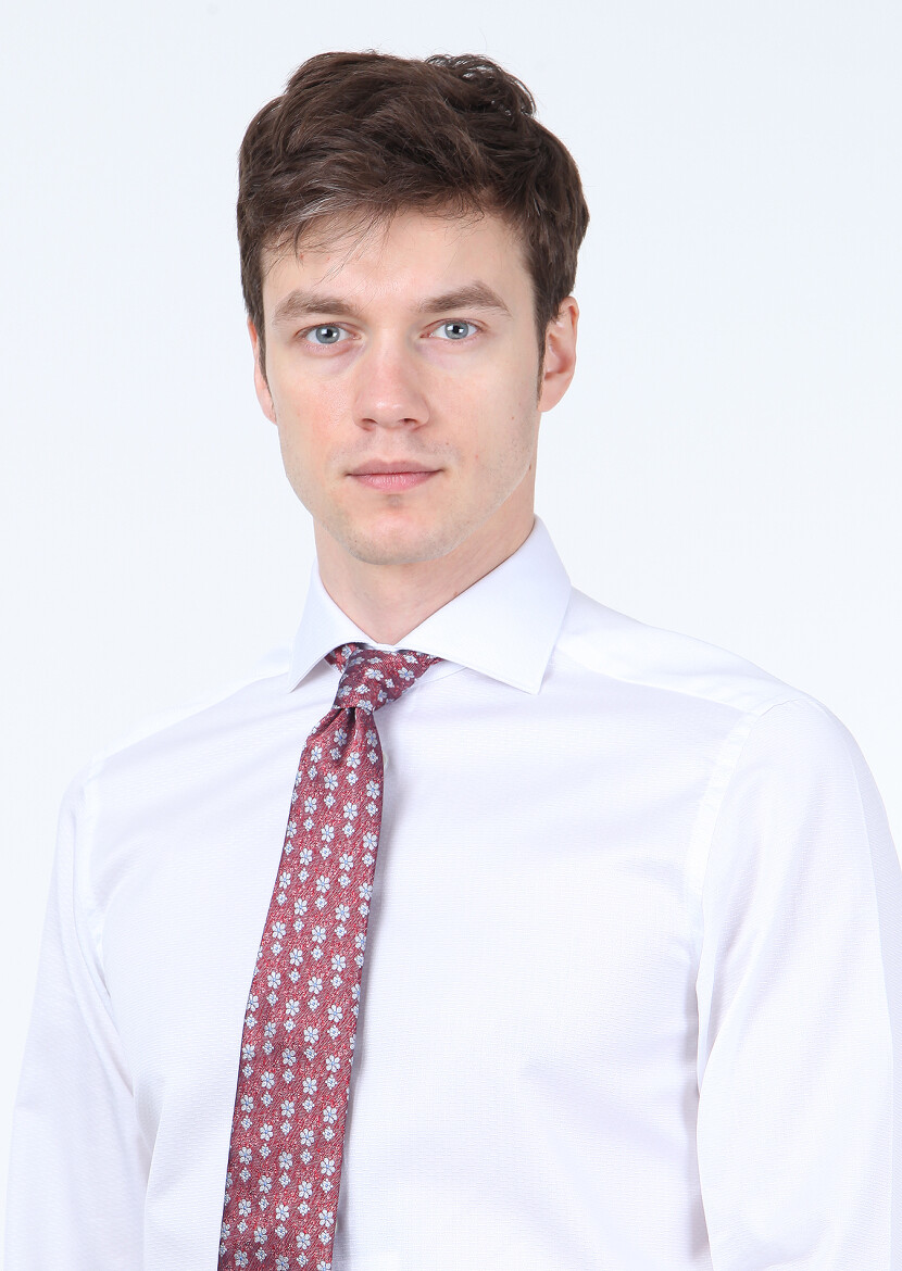 Beyaz Mikro Regular Fit Uzun Dokuma Klasik %100 Pamuk Gömlek - 3