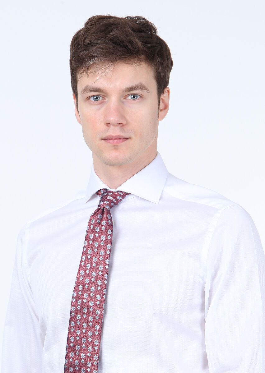 Beyaz Mikro Regular Fit Uzun Dokuma Klasik %100 Pamuk Gömlek - 3