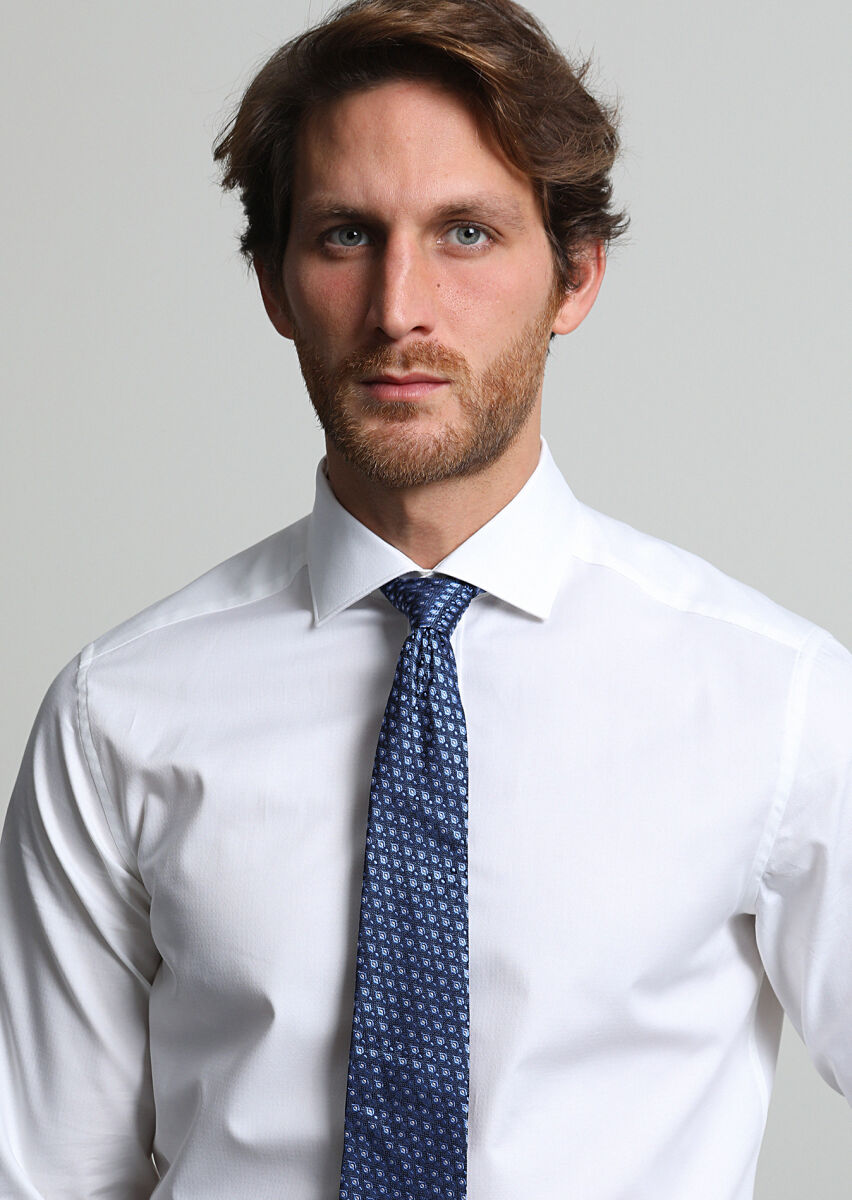 Beyaz Mikro Regular Fit Uzun Dokuma Klasik %100 Pamuk Gömlek - 2