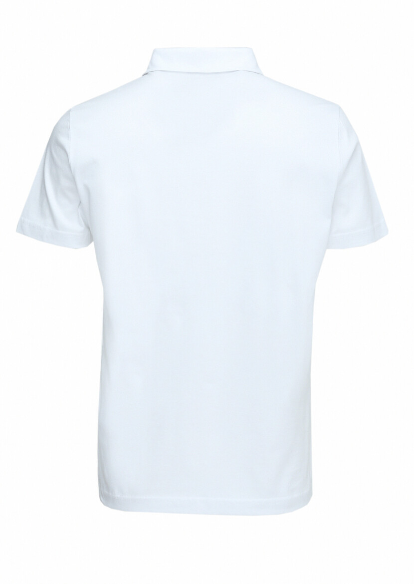 Beyaz Polo Yaka %100 Pamuk T-Shirt - 4