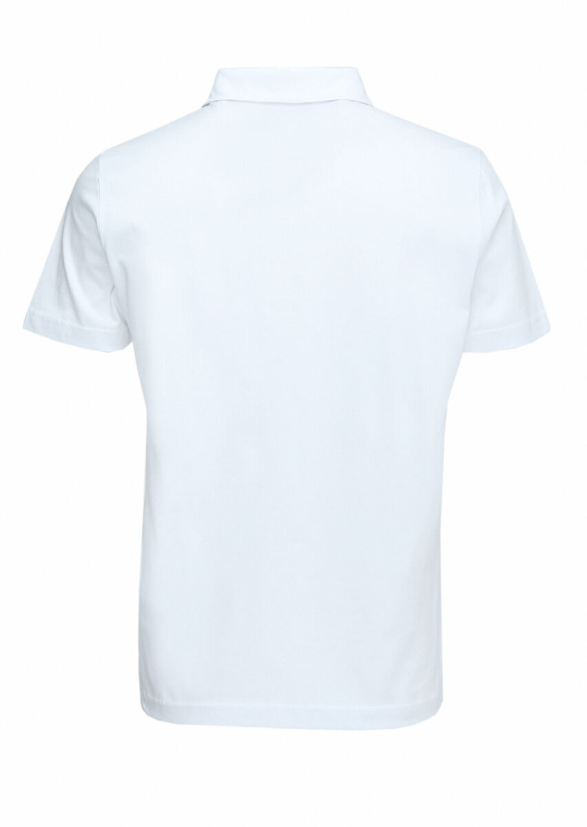 Beyaz Polo Yaka %100 Pamuk T-Shirt - 4