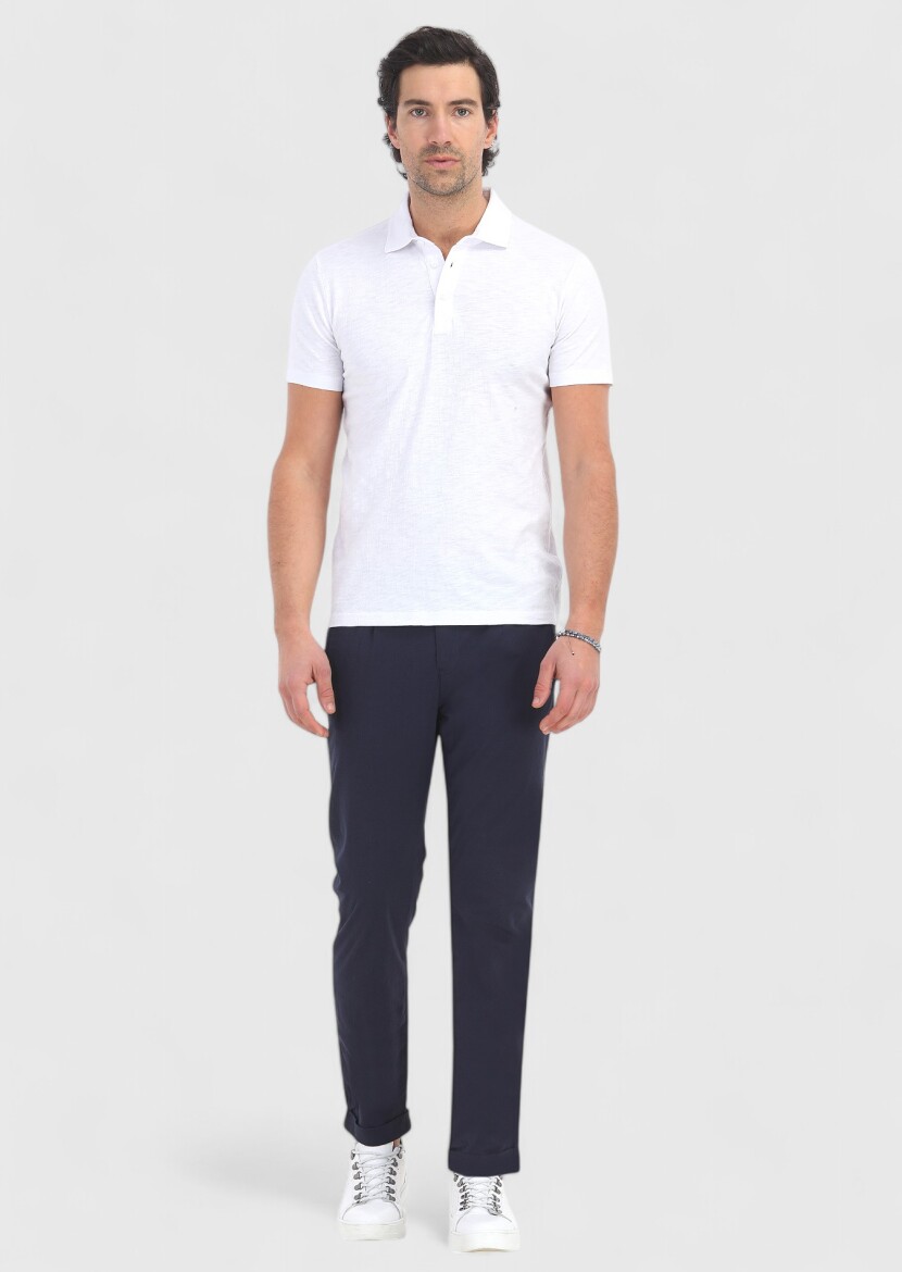 Beyaz Polo Yaka %100 Pamuk T-Shirt - 1