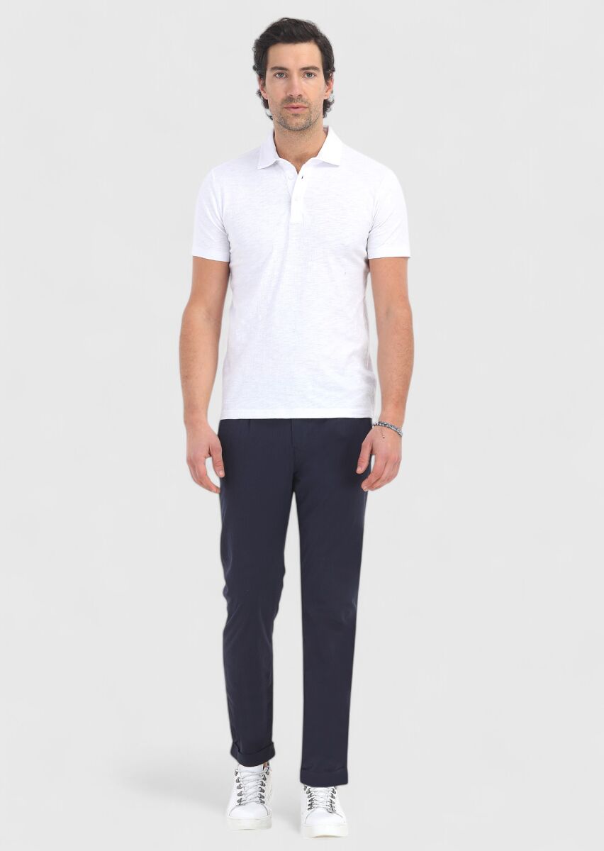 Beyaz Polo Yaka %100 Pamuk T-Shirt - 1