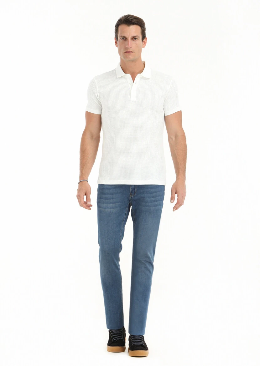 Beyaz Polo Yaka %100 Pamuk T-Shirt - 1