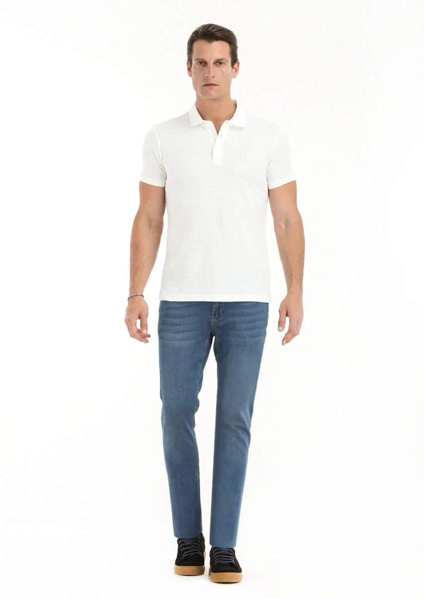 Beyaz Polo Yaka %100 Pamuk T-Shirt - 1
