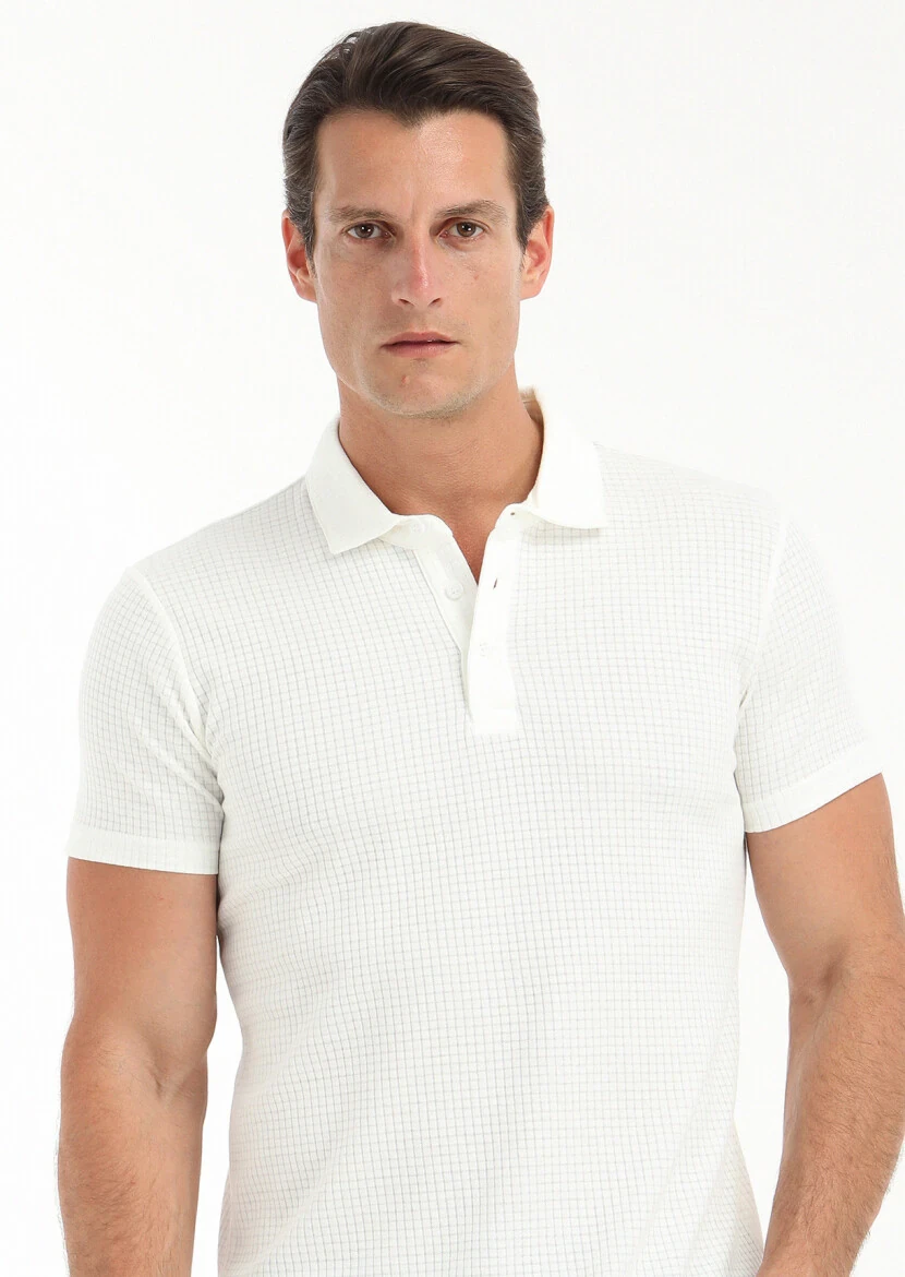 Beyaz Polo Yaka %100 Pamuk T-Shirt - 2