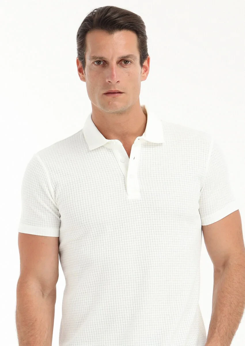 Beyaz Polo Yaka %100 Pamuk T-Shirt - 2
