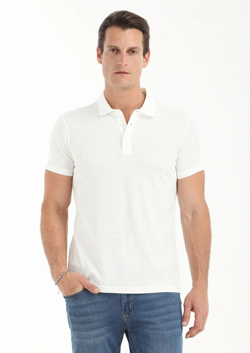 Beyaz Polo Yaka %100 Pamuk T-Shirt - 3