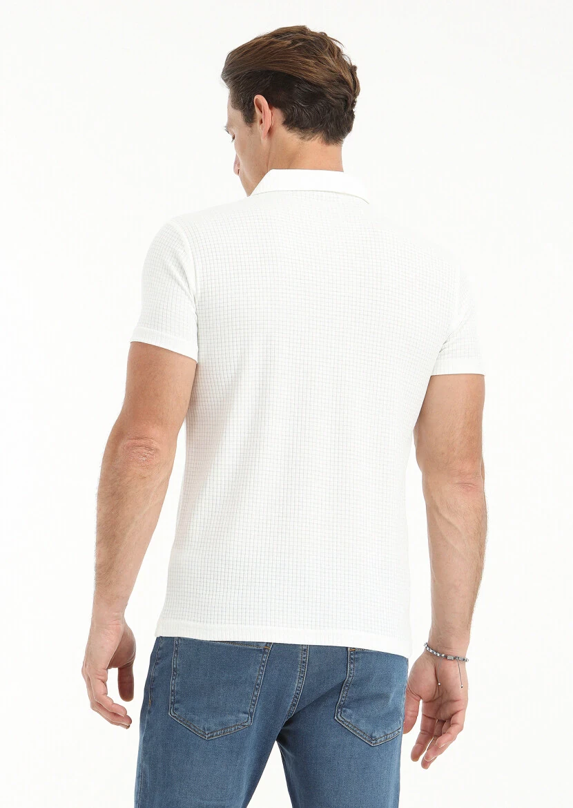 Beyaz Polo Yaka %100 Pamuk T-Shirt - 4
