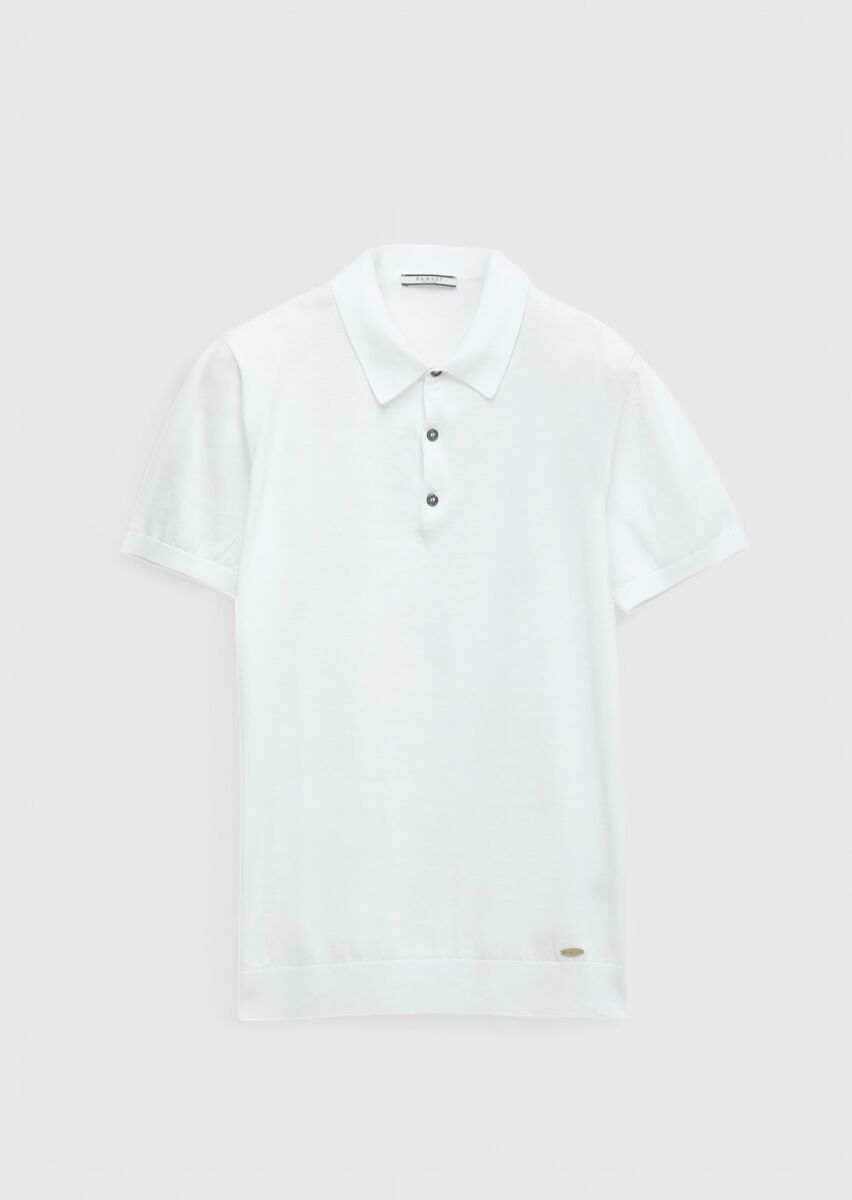 Beyaz Polo Yaka %100 Pamuk Triko - 6