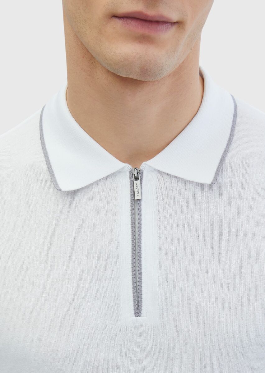 Beyaz Polo Yaka %100 Pamuk Triko - 4