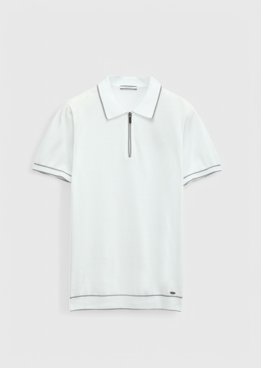 Beyaz Polo Yaka %100 Pamuk Triko - 6