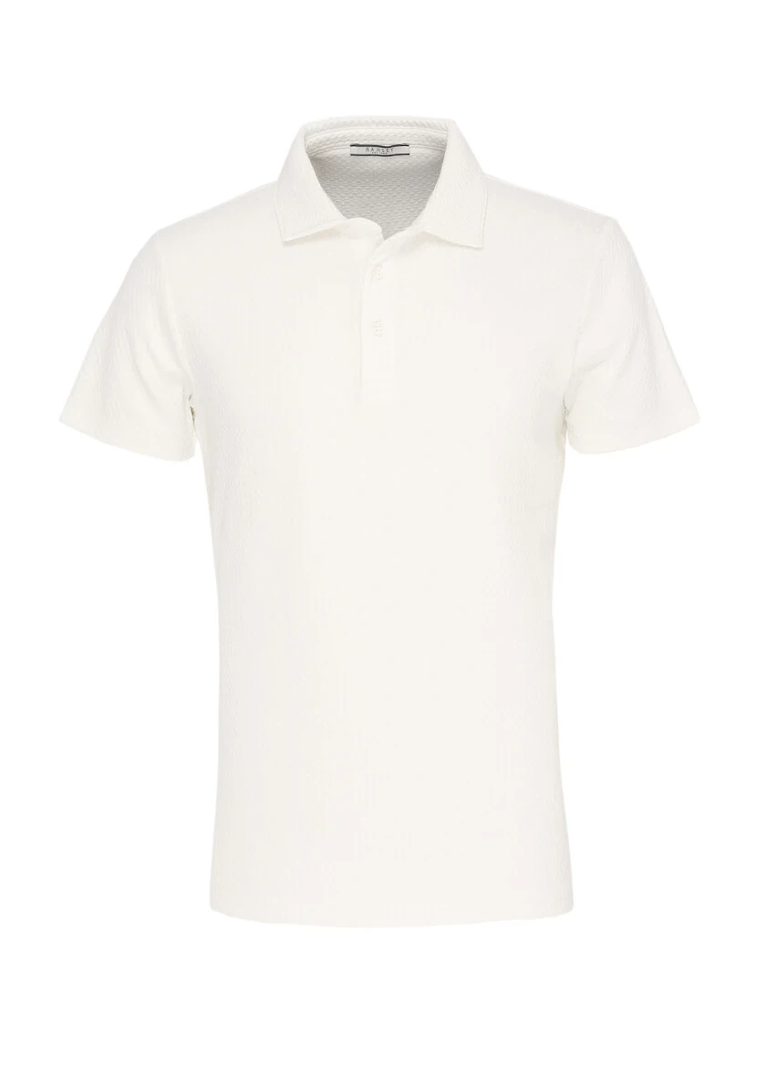 Beyaz Polo Yaka Pamuk Karışımlı T-Shirt - 1