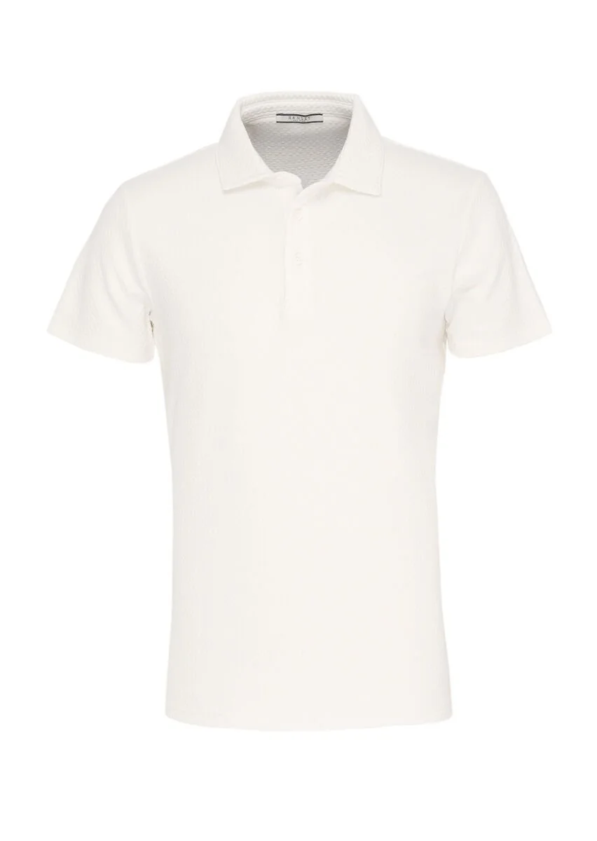 Beyaz Polo Yaka Pamuk Karışımlı T-Shirt - 1