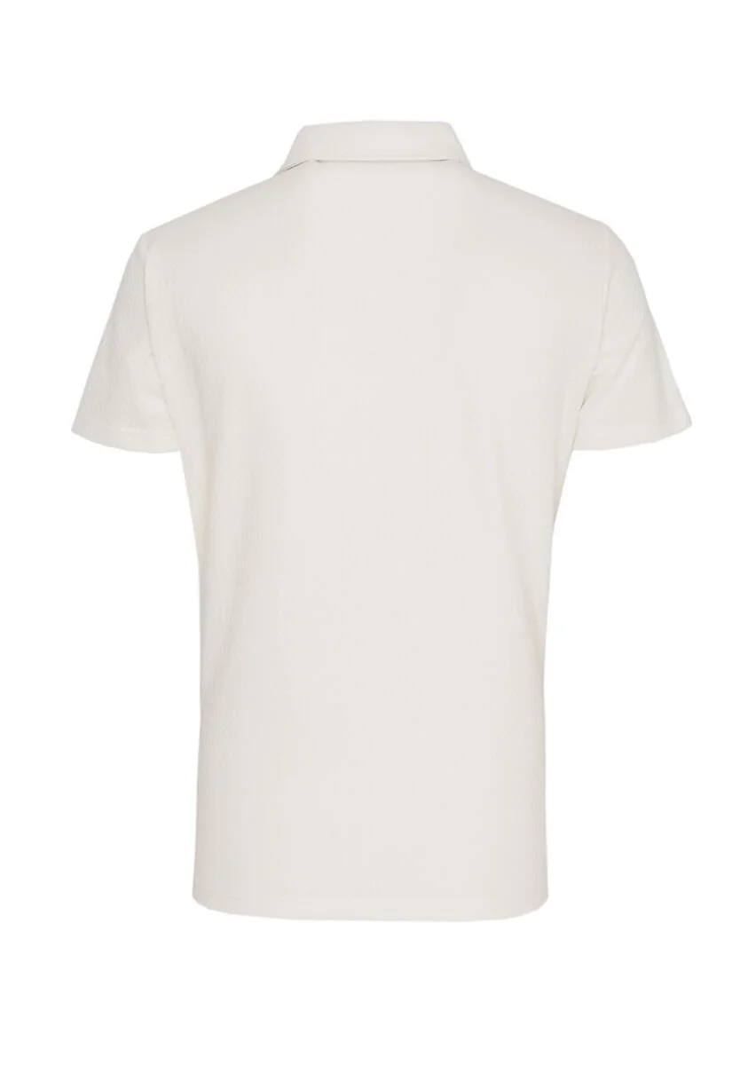 Beyaz Polo Yaka Pamuk Karışımlı T-Shirt - 3