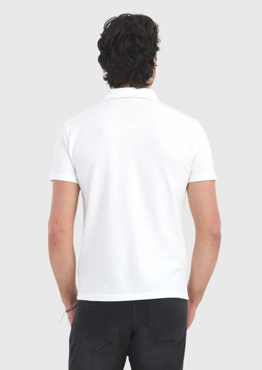 Beyaz Polo Yaka Pamuk Karışımlı T-Shirt - 4