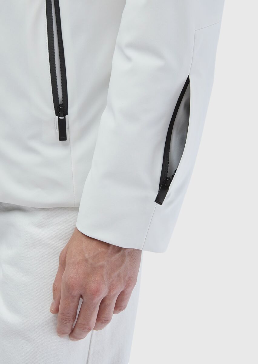Beyaz Regular Fit Dik Yaka Casual Dokuma Çift Taraflı Mont - 7