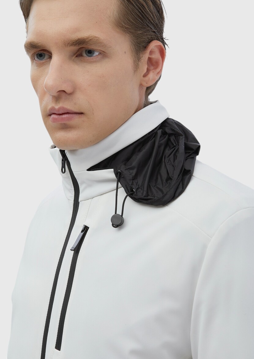 Beyaz Regular Fit Dik Yaka Casual Dokuma Çift Taraflı Mont - 8