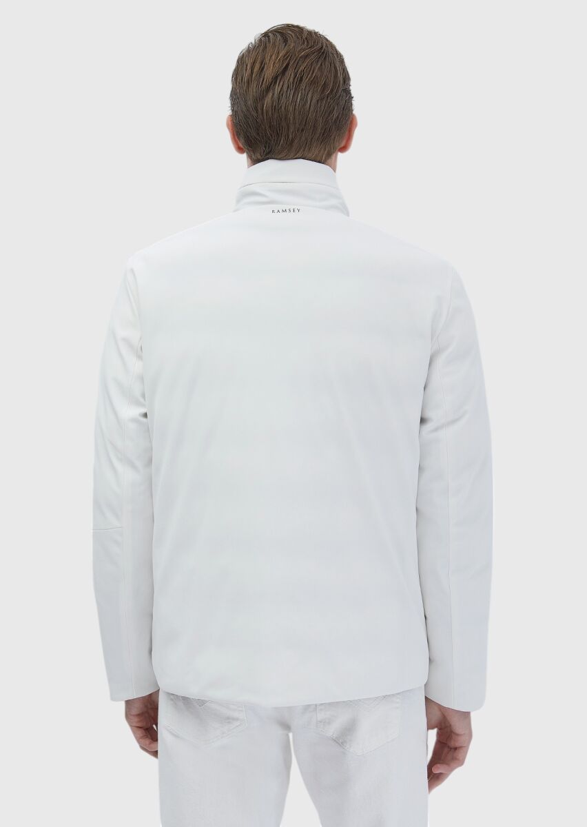 Beyaz Regular Fit Dik Yaka Casual Dokuma Çift Taraflı Mont - 9