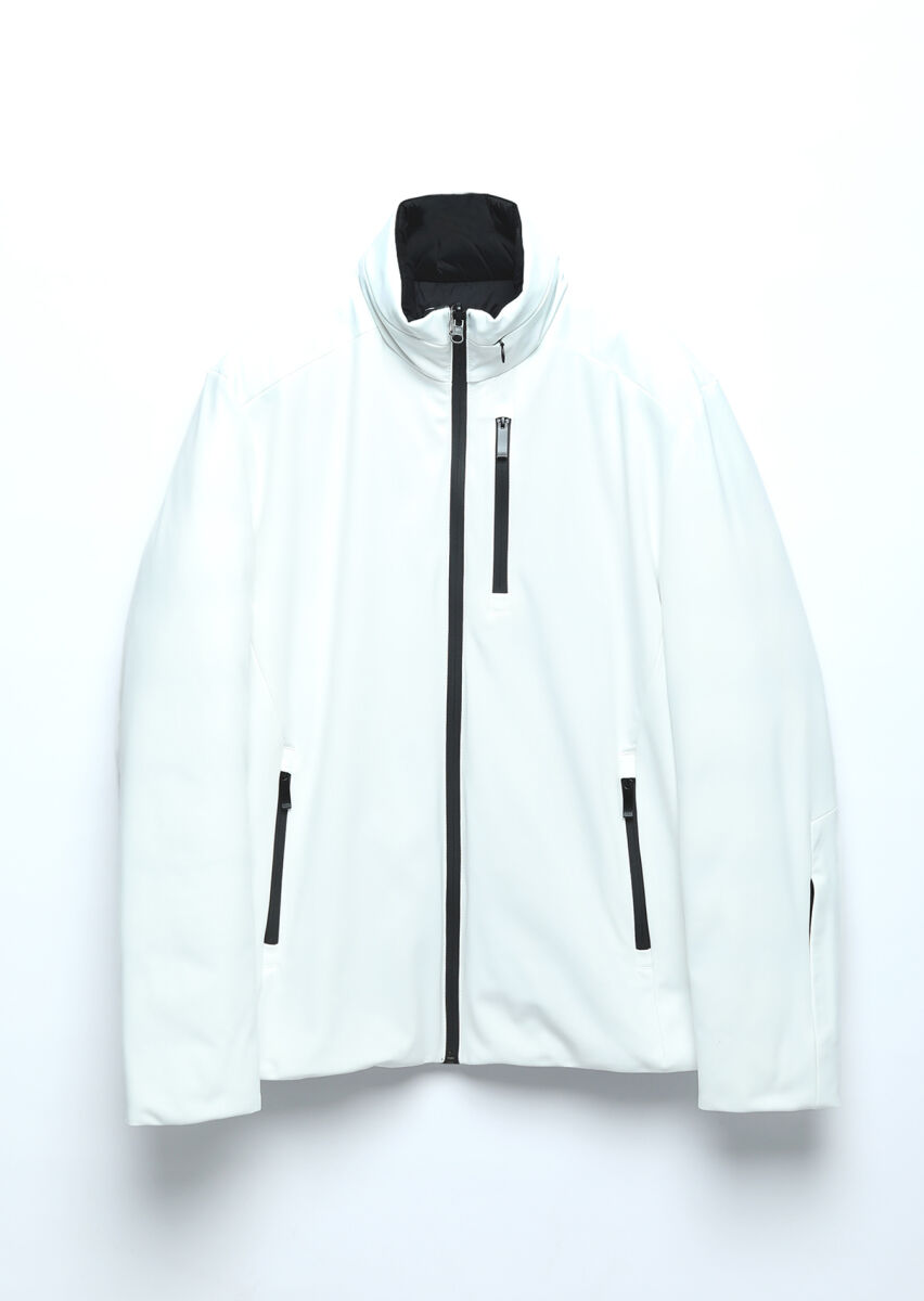 Beyaz Regular Fit Dik Yaka Casual Dokuma Çift Taraflı Mont - 10