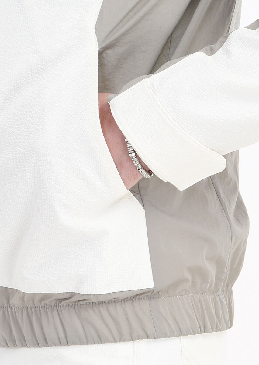 Beyaz Regular Fit Dik Yaka Casual Dokuma Mont - 6