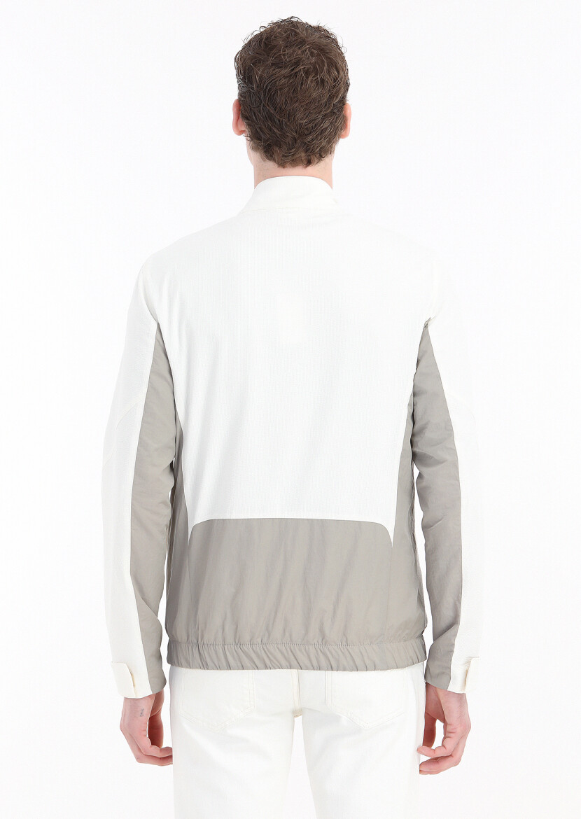 Beyaz Regular Fit Dik Yaka Casual Dokuma Mont - 7