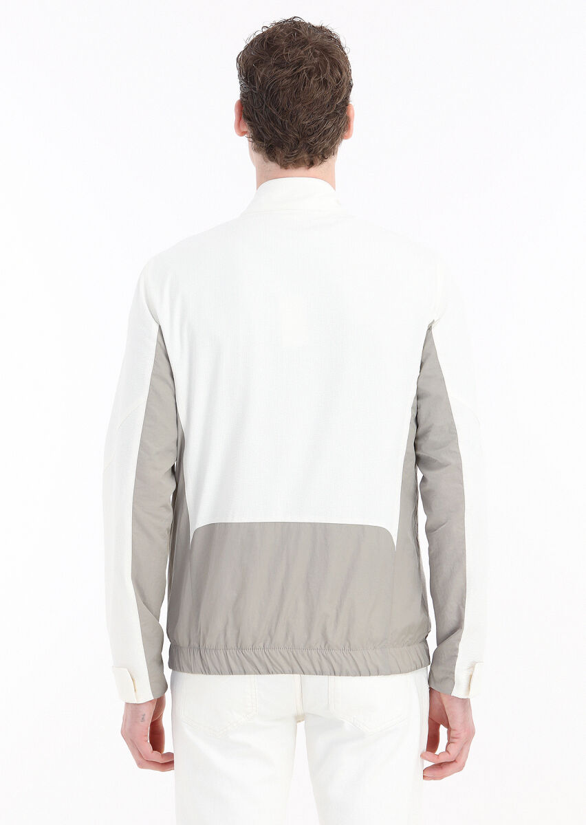 Beyaz Regular Fit Dik Yaka Casual Dokuma Mont - 7