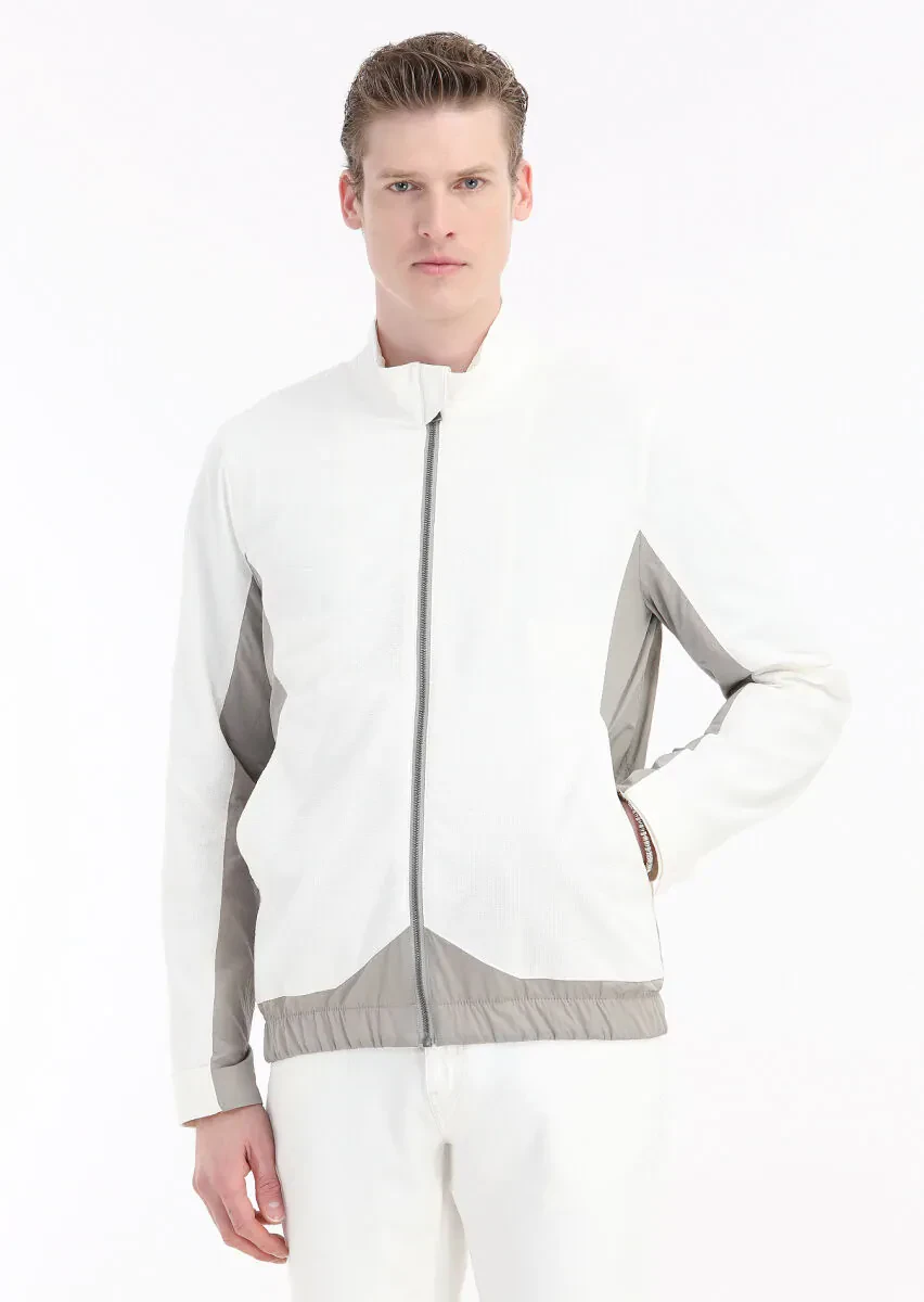 Beyaz Regular Fit Dik Yaka Casual Dokuma Mont - 2