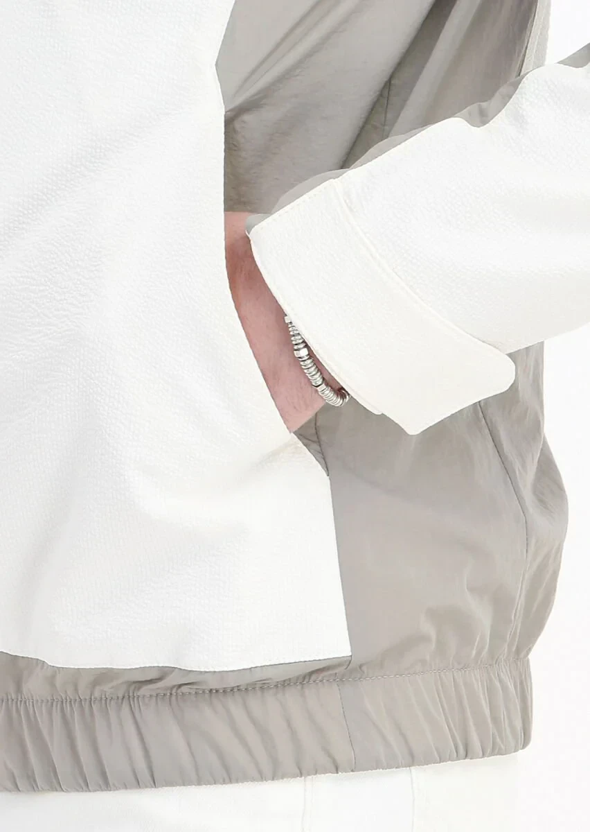 Beyaz Regular Fit Dik Yaka Casual Dokuma Mont - 6