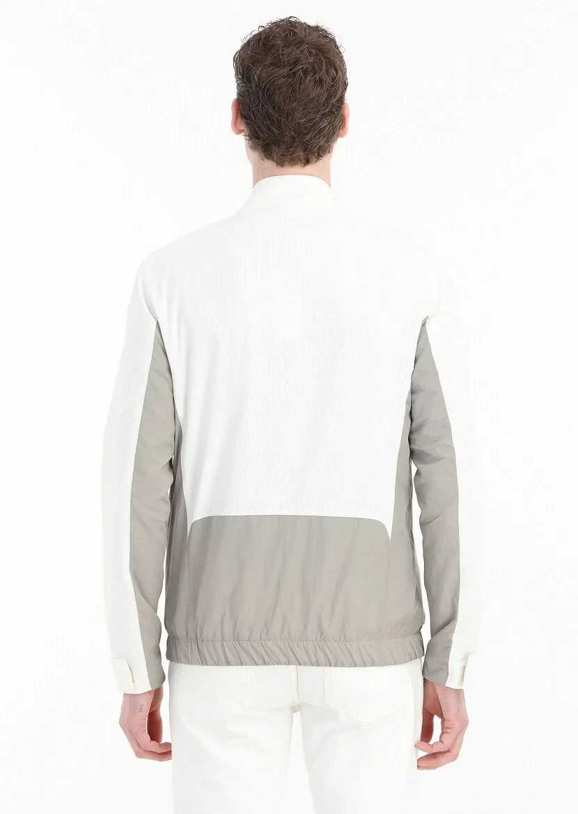 Beyaz Regular Fit Dik Yaka Casual Dokuma Mont - 7