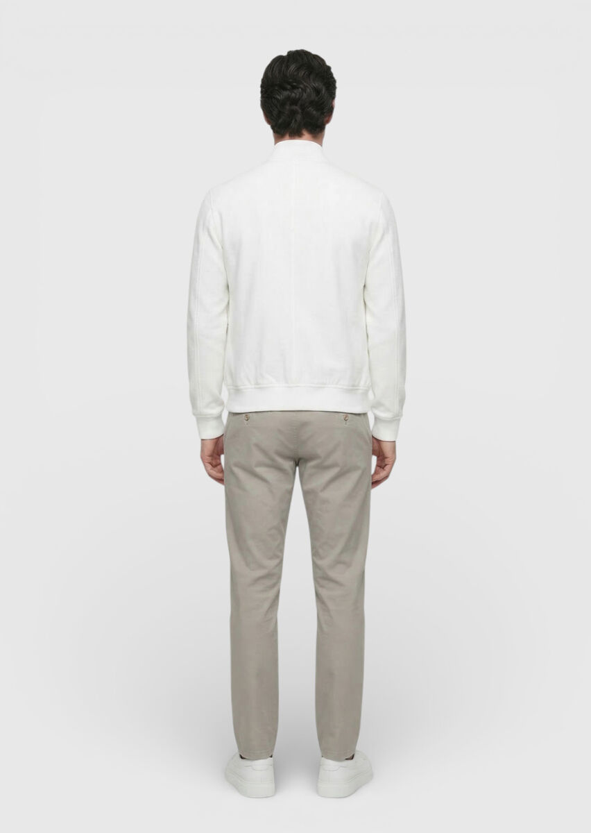 Beyaz Regular Fit Dik Yaka Casual Dokuma Mont - 5