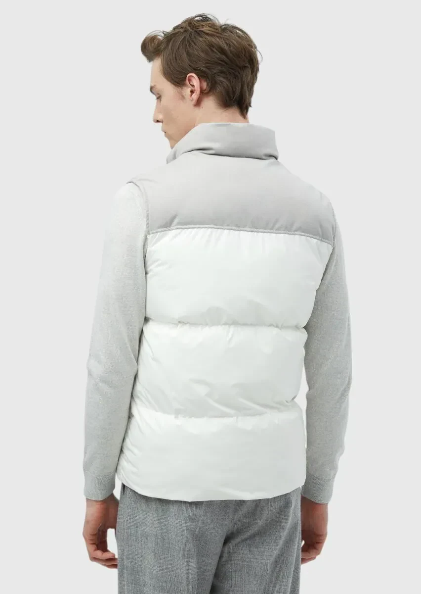 Beyaz Regular Fit Dik Yaka Casual Dokuma Spor Yelek - 6