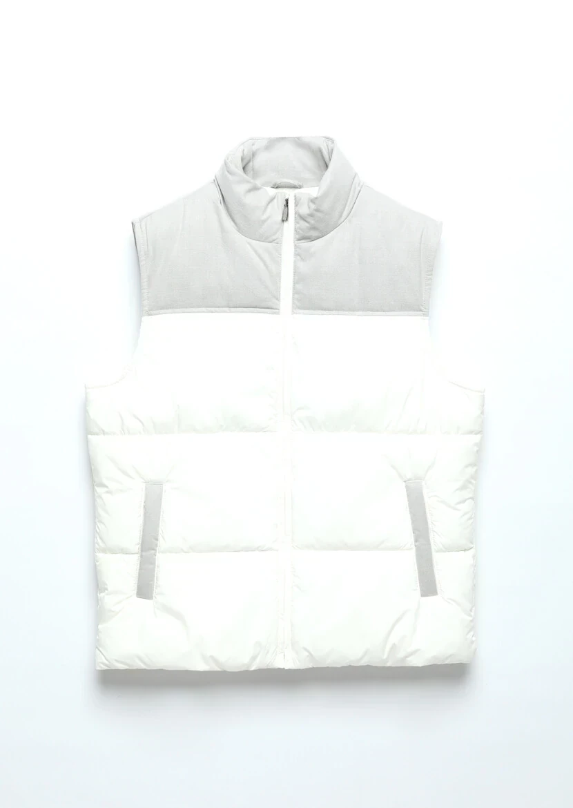 Beyaz Regular Fit Dik Yaka Casual Dokuma Spor Yelek - 7