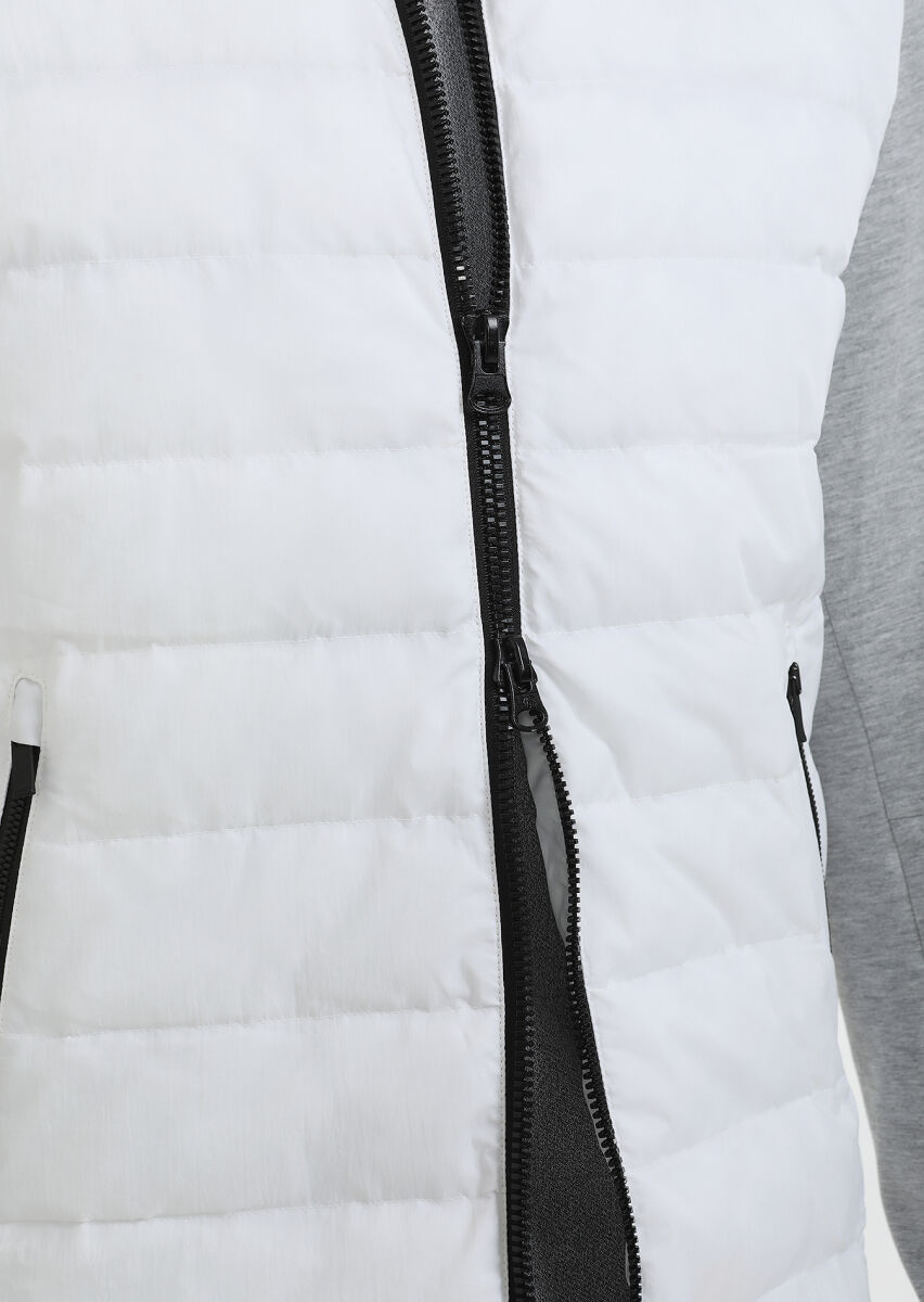 Beyaz Regular Fit Dik Yaka Denim Dokuma Mont - 7