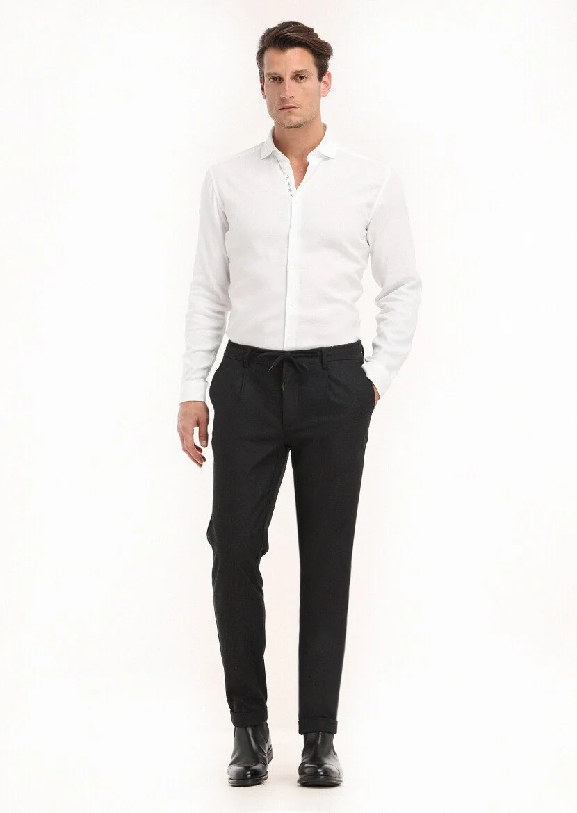 Beyaz Regular Fit Dokuma Casual %100 Pamuk Gömlek - 1