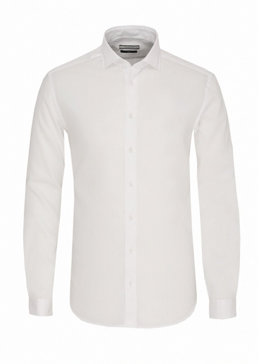 Beyaz Regular Fit Dokuma Casual Pamuk Karışımlı Gömlek - 1