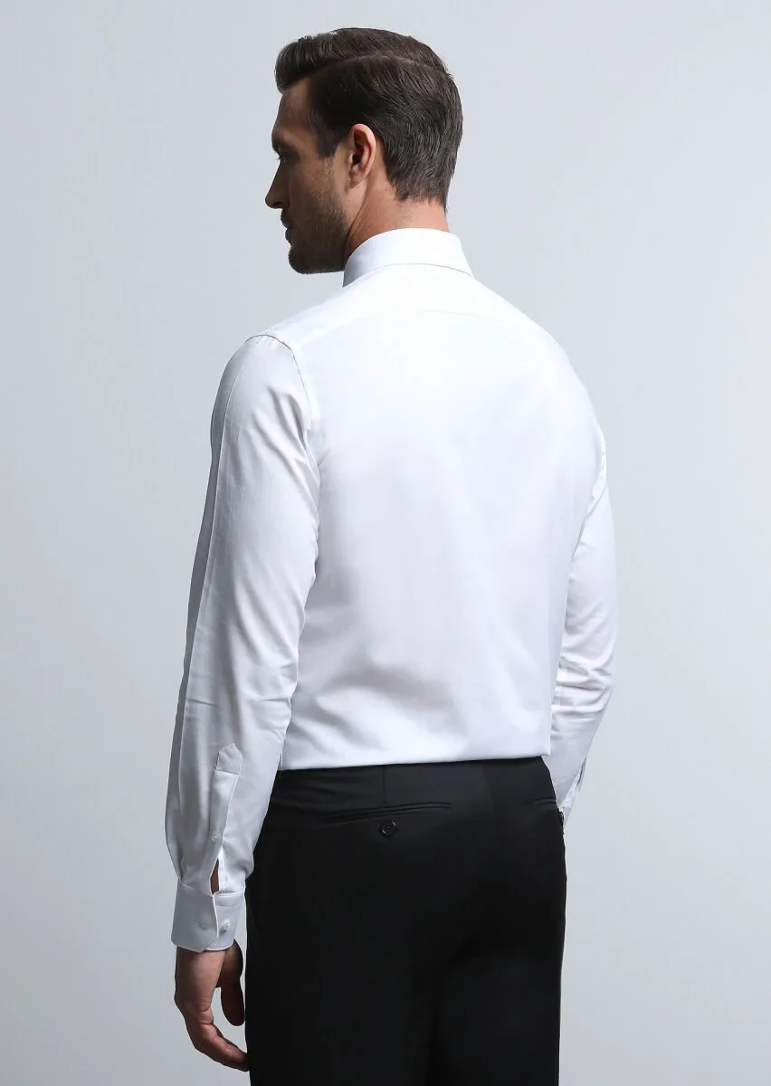 Beyaz Regular Fit Dokuma Klasik %100 Pamuk Gömlek - 5