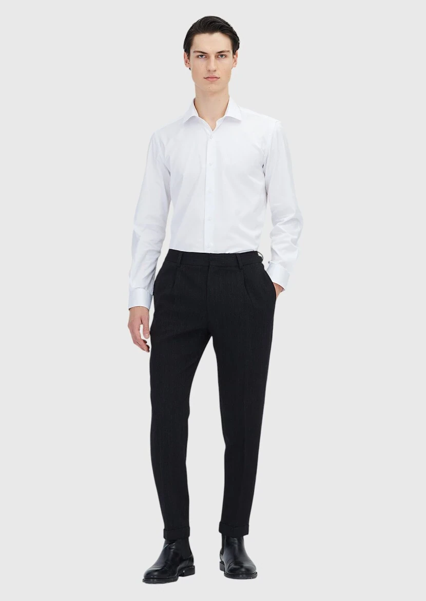 Beyaz Regular Fit Dokuma Klasik %100 Pamuk Gömlek - RAMSEY