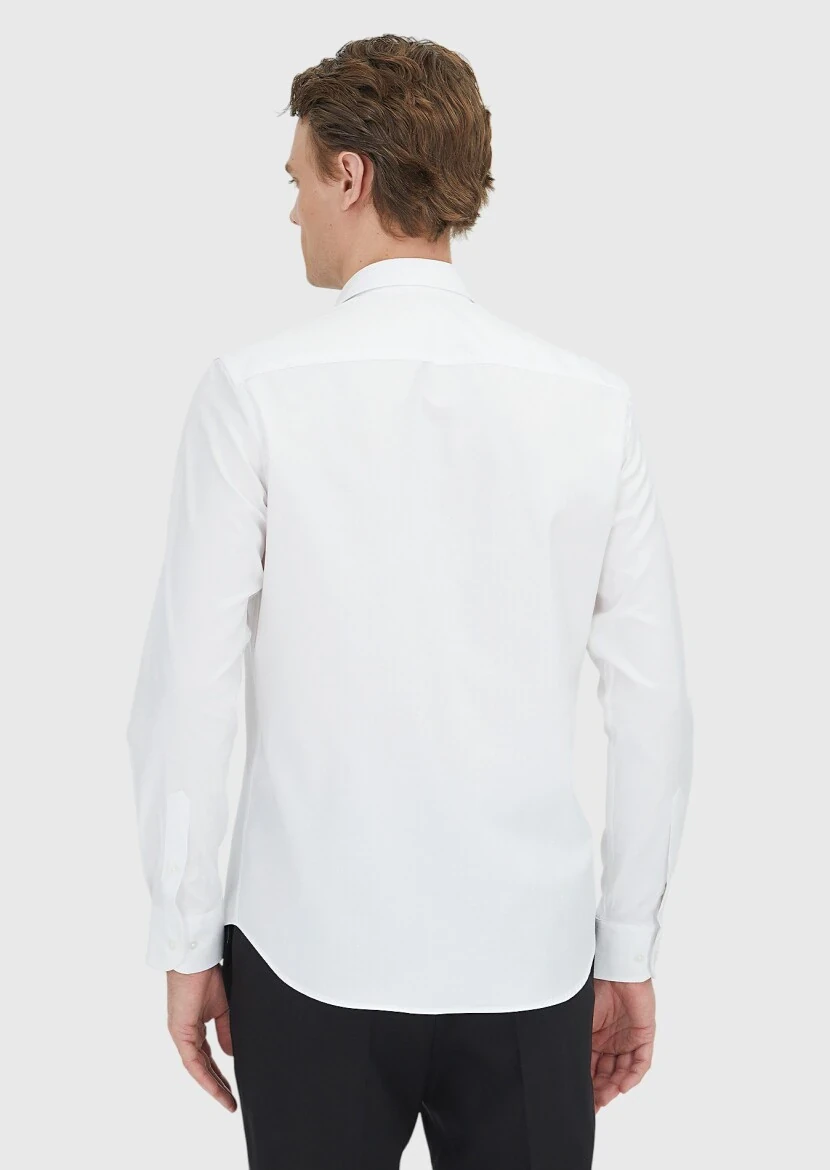 Beyaz Regular Fit Dokuma Klasik %100 Pamuk Gömlek - 5