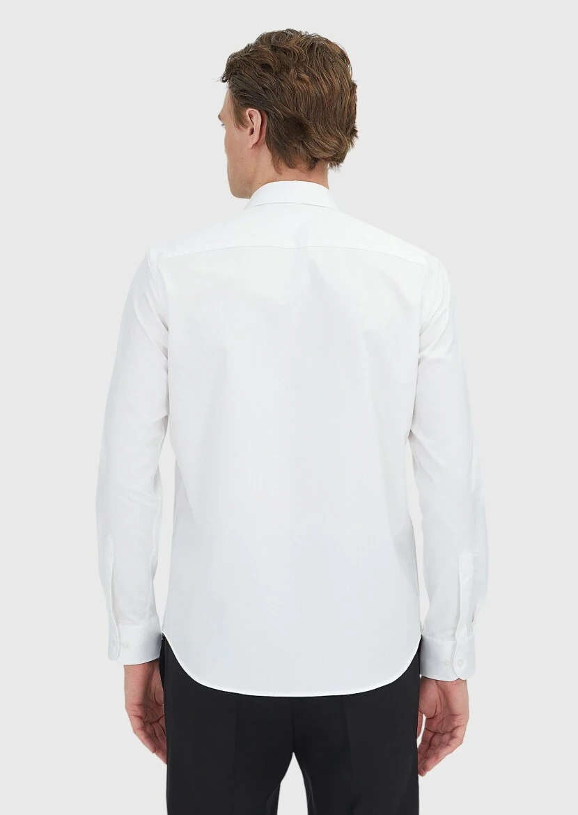 Beyaz Regular Fit Dokuma Klasik %100 Pamuk Gömlek - 5