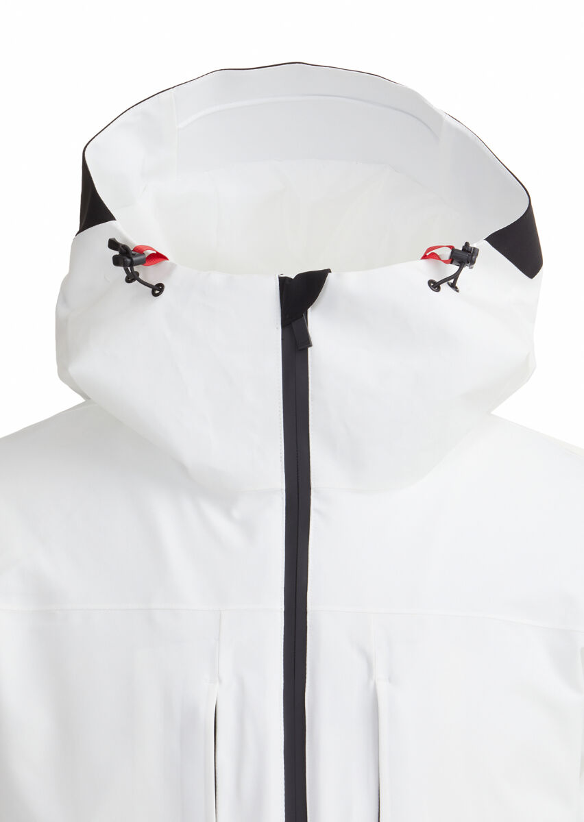 Beyaz Regular Fit Kapüşonlu Casual Dokuma Kaban - 2