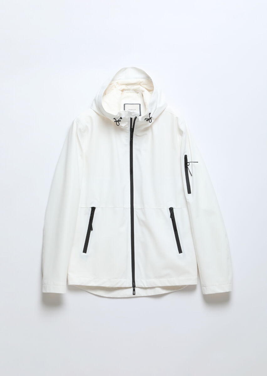 Beyaz Regular Fit Kapüşonlu Casual Dokuma Mont - 6