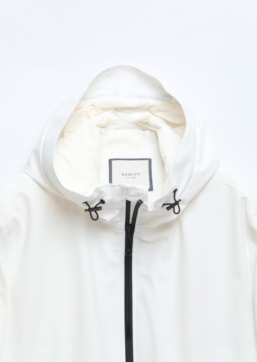 Beyaz Regular Fit Kapüşonlu Casual Dokuma Mont - 7