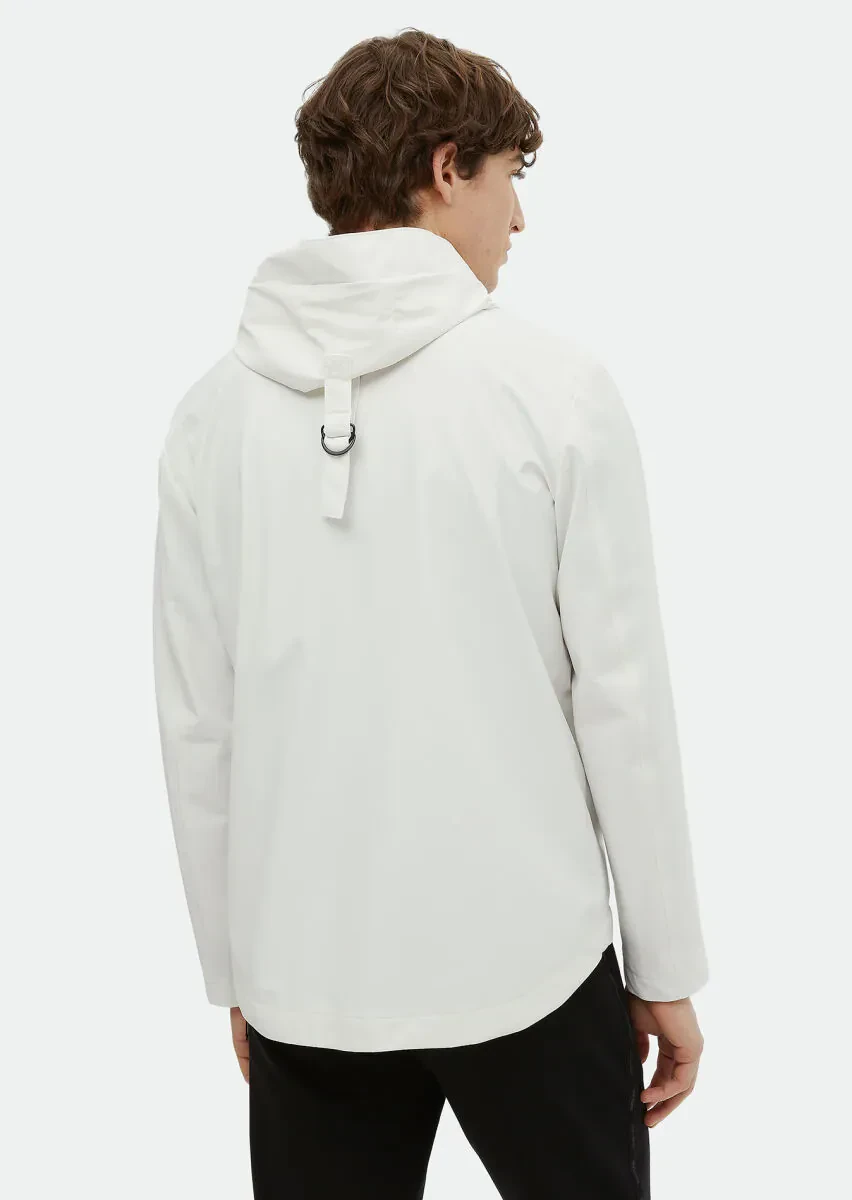 Beyaz Regular Fit Kapüşonlu Casual Dokuma Mont - 5