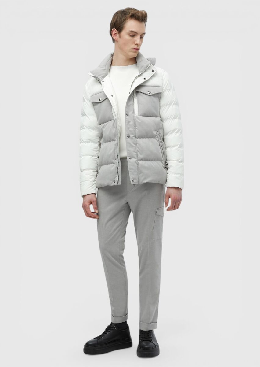 Beyaz Regular Fit Kapüşonlu Casual Dokuma Mont - 2